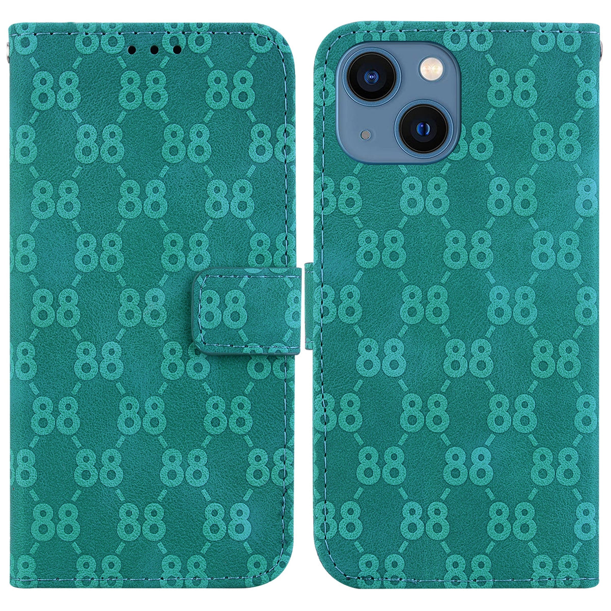 ELECTROPRIME For iPhone 15 Double 8-shaped Embossed Leather Phone Case(Green)