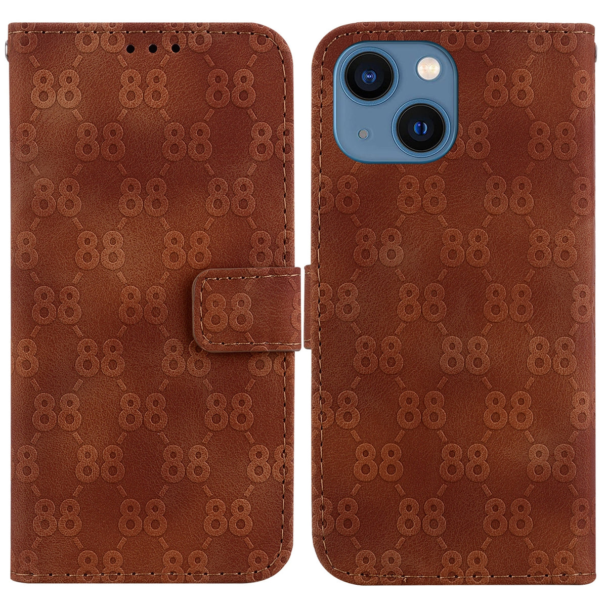 ELECTROPRIME For iPhone 15 Double 8-shaped Embossed Leather Phone Case(Brown)