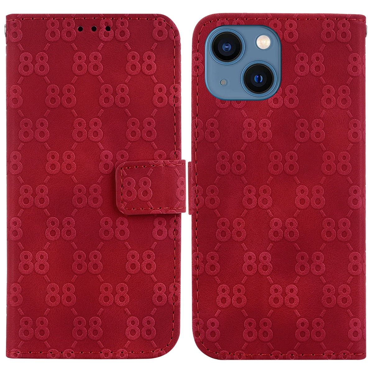 ELECTROPRIME For iPhone 15 Double 8-shaped Embossed Leather Phone Case(Red)