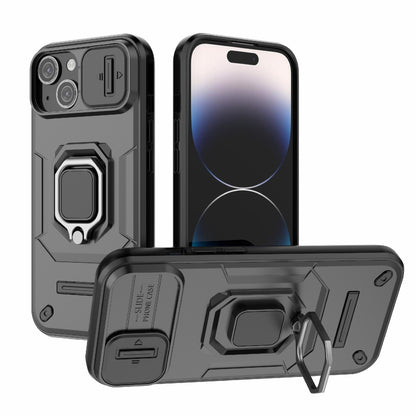 ELECTROPRIME For iPhone 15 Sliding Camshield TPU + PC Shockproof Phone Case with Holder(Black)