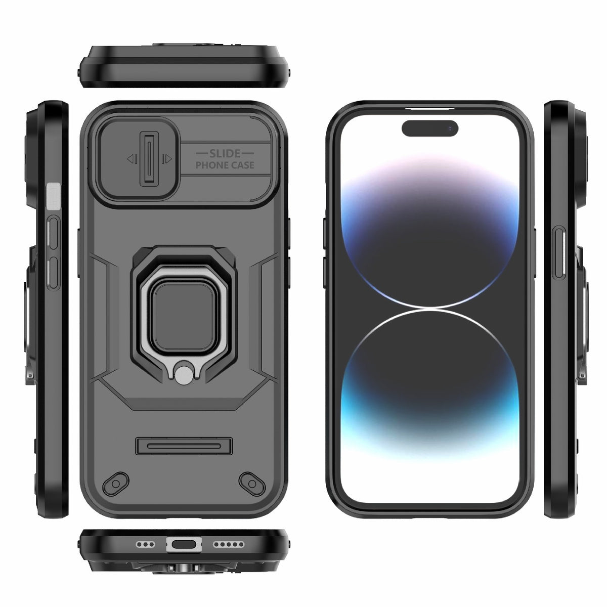 ELECTROPRIME For iPhone 15 Sliding Camshield TPU + PC Shockproof Phone Case with Holder(Black)