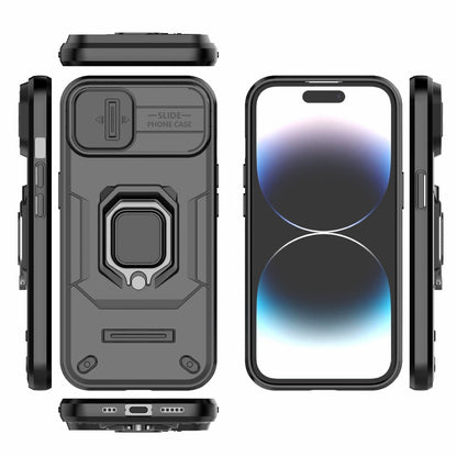 ELECTROPRIME For iPhone 15 Sliding Camshield TPU + PC Shockproof Phone Case with Holder(Black)