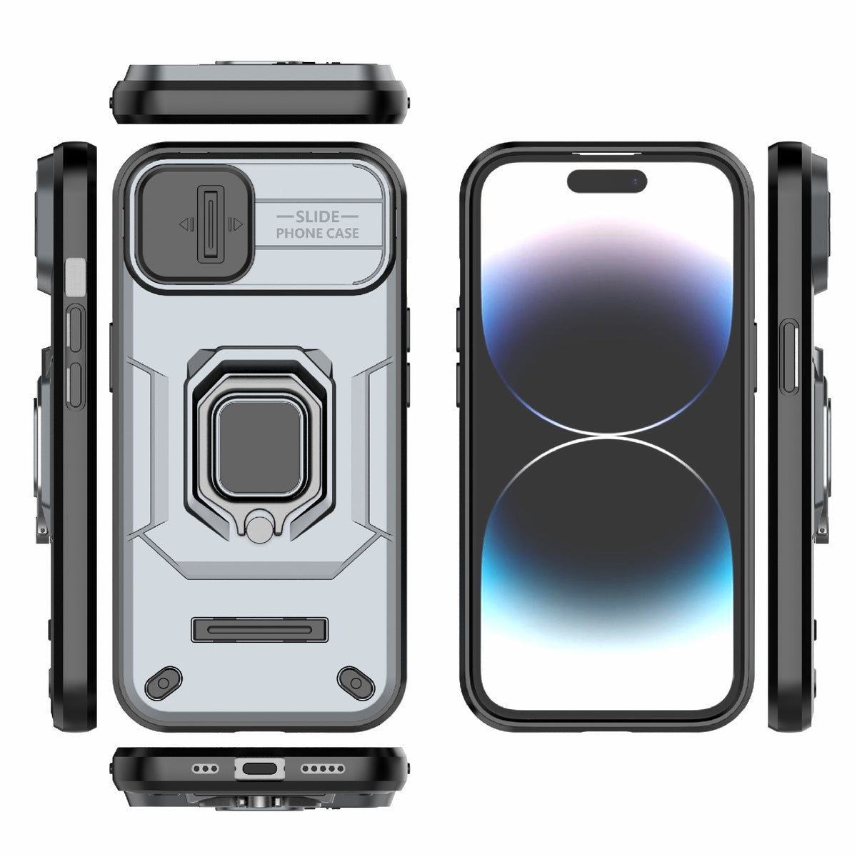 ELECTROPRIME For iPhone 15 Sliding Camshield TPU + PC Shockproof Phone Case with Holder(Grey)