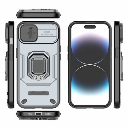 ELECTROPRIME For iPhone 15 Sliding Camshield TPU + PC Shockproof Phone Case with Holder(Grey)