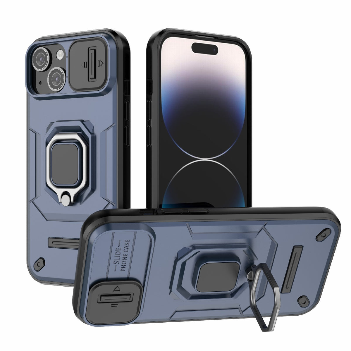 ELECTROPRIME For iPhone 15 Sliding Camshield TPU + PC Shockproof Phone Case with Holder(Blue)