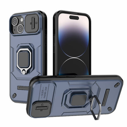 ELECTROPRIME For iPhone 15 Sliding Camshield TPU + PC Shockproof Phone Case with Holder(Blue)