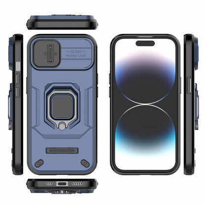 ELECTROPRIME For iPhone 15 Sliding Camshield TPU + PC Shockproof Phone Case with Holder(Blue)