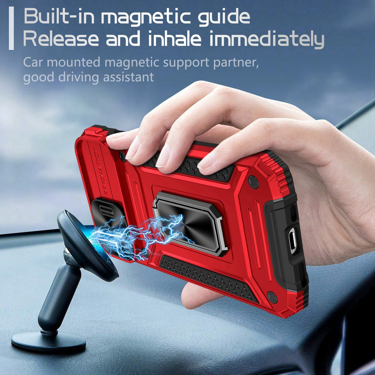 ELECTROPRIME For iPhone 15 Plus Camshield Robot TPU Hybrid PC Phone Case(Red)