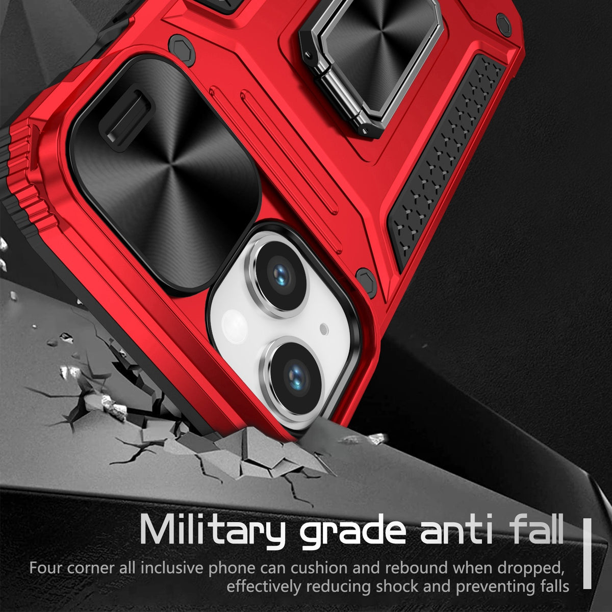 ELECTROPRIME For iPhone 15 Plus Camshield Robot TPU Hybrid PC Phone Case(Red)