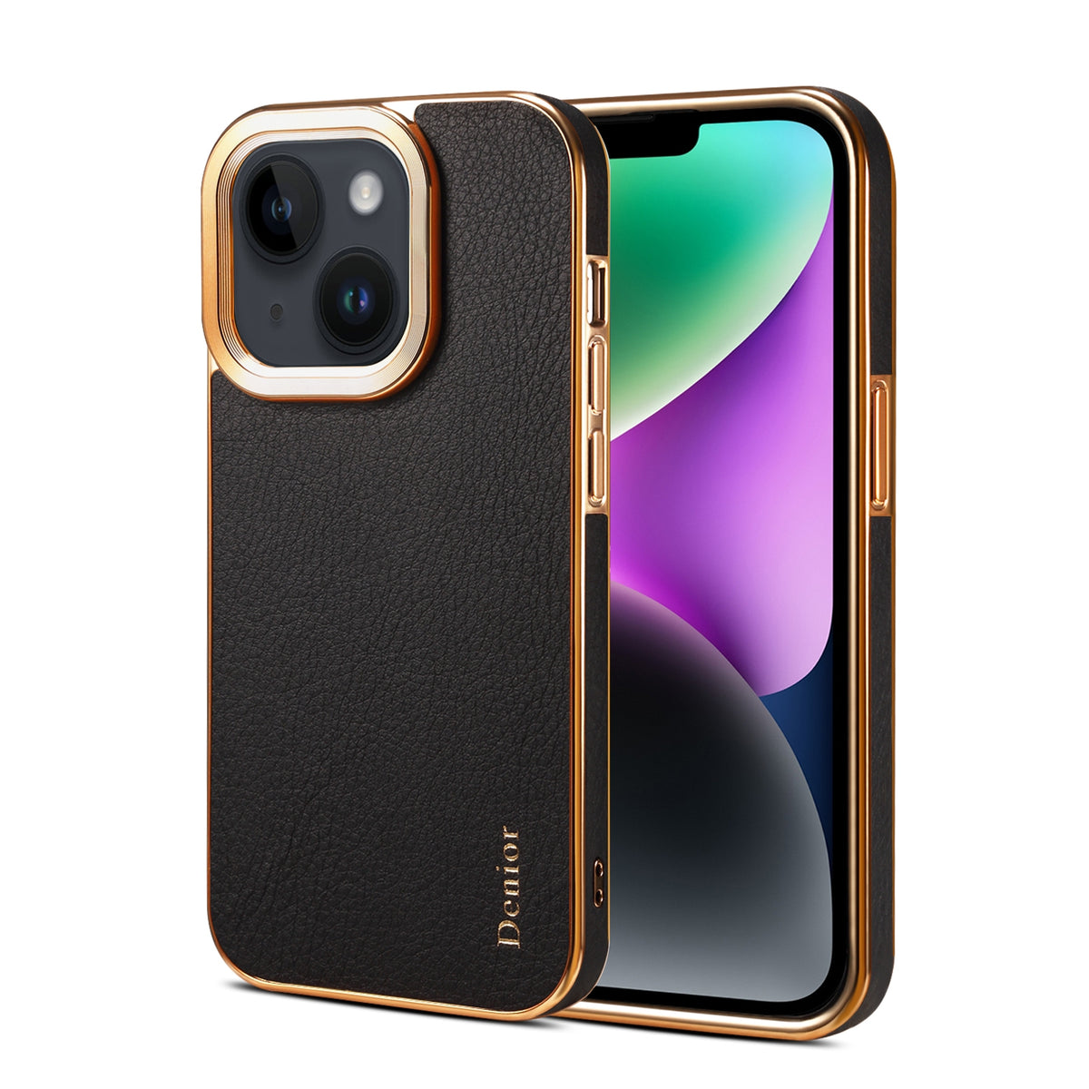ELECTROPRIME For iPhone 15 Plus Denior Cowhide Leather Plating Phone Case(Black)