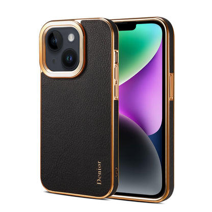 ELECTROPRIME For iPhone 15 Plus Denior Cowhide Leather Plating Phone Case(Black)