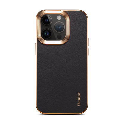 ELECTROPRIME For iPhone 15 Plus Denior Cowhide Leather Plating Phone Case(Black)