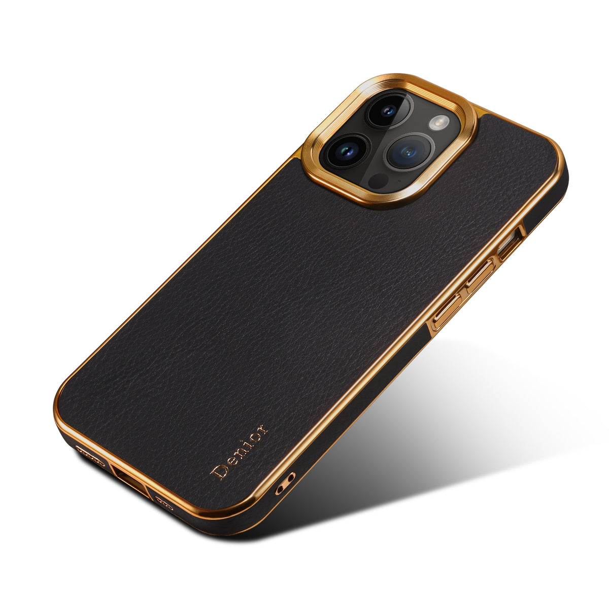 ELECTROPRIME For iPhone 15 Plus Denior Cowhide Leather Plating Phone Case(Black)