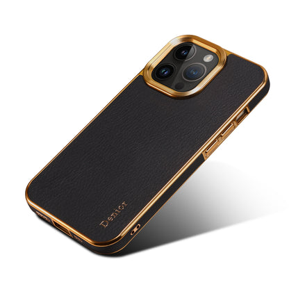 ELECTROPRIME For iPhone 15 Plus Denior Cowhide Leather Plating Phone Case(Black)