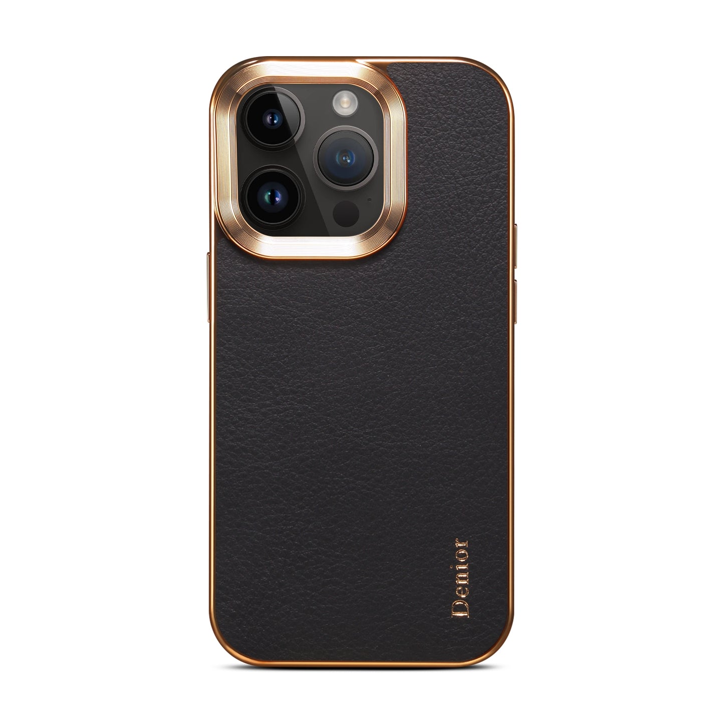 ELECTROPRIME For iPhone 15 Denior Cowhide Leather Plating Phone Case(Black)