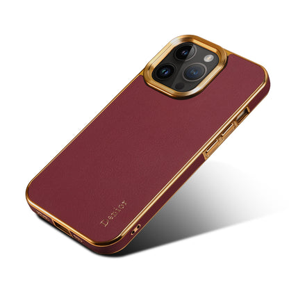 ELECTROPRIME For iPhone 15 Denior Cowhide Leather Plating Phone Case(Red)