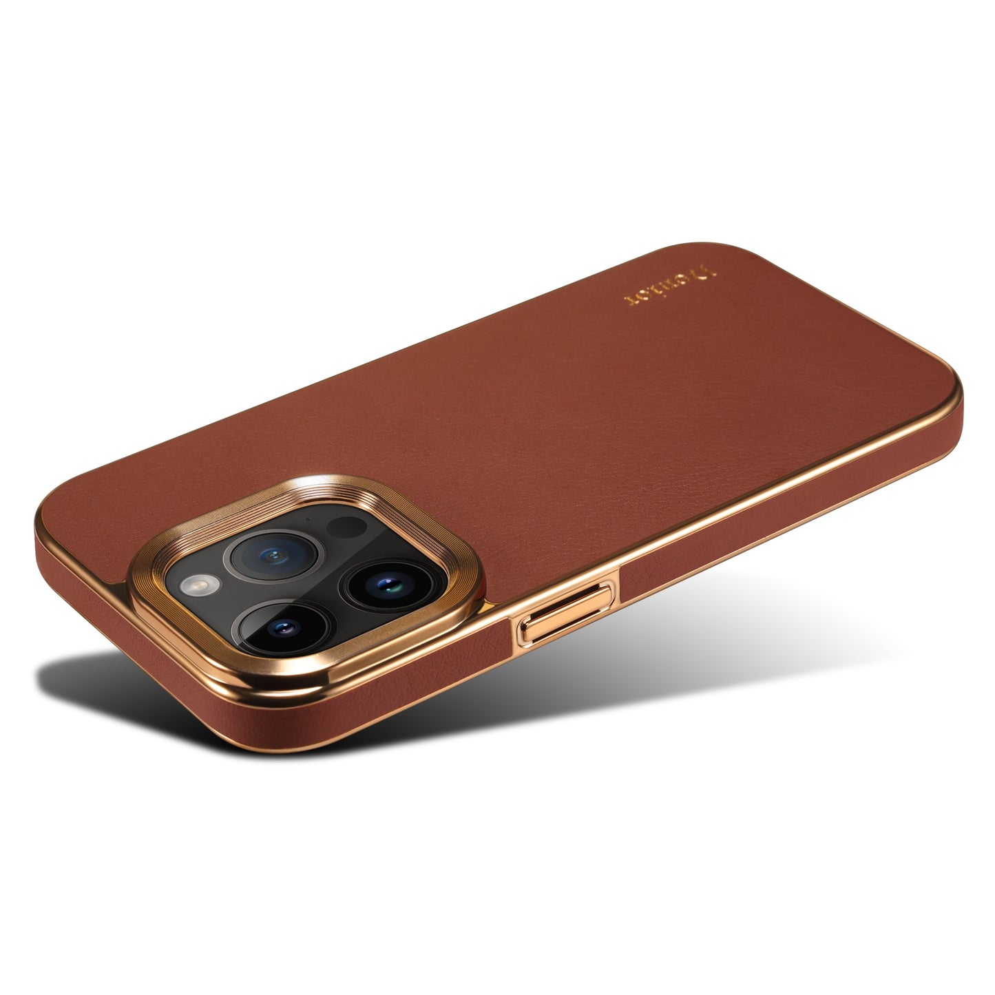 ELECTROPRIME For iPhone 15 Denior Cowhide Leather Plating Phone Case(Brown)
