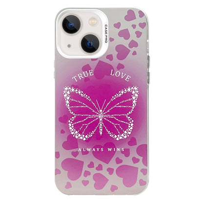 ELECTROPRIME For iPhone 15 Plus Electroplated Silver Series PC Protective Phone Case(Pink Butterfly)