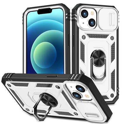 ELECTROPRIME For iPhone 15 Sliding Camshield Holder Phone Case(White+Black)