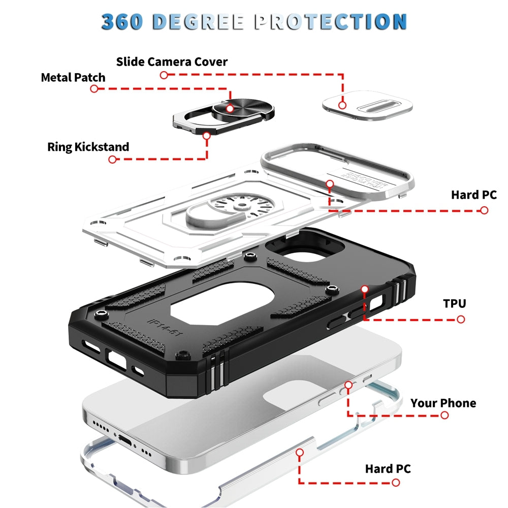 ELECTROPRIME For iPhone 15 Sliding Camshield Holder Phone Case(White+Black)