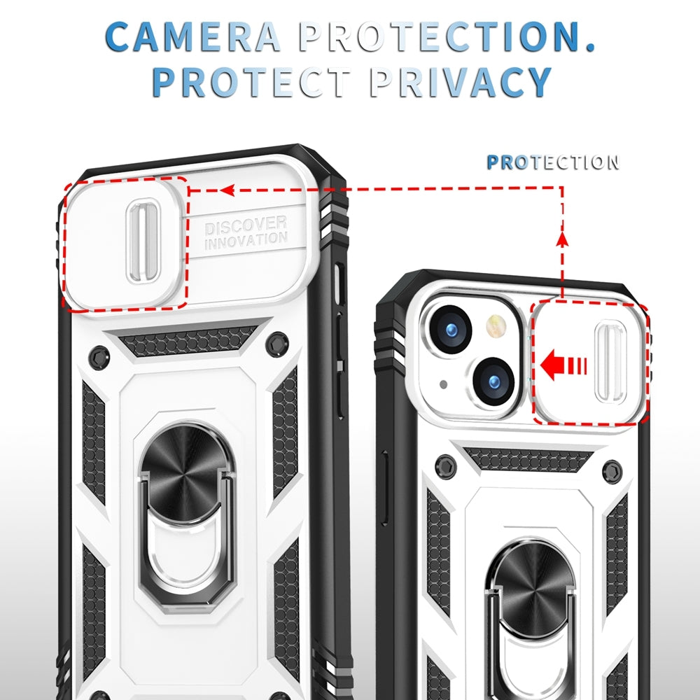 ELECTROPRIME For iPhone 15 Sliding Camshield Holder Phone Case(White+Black)