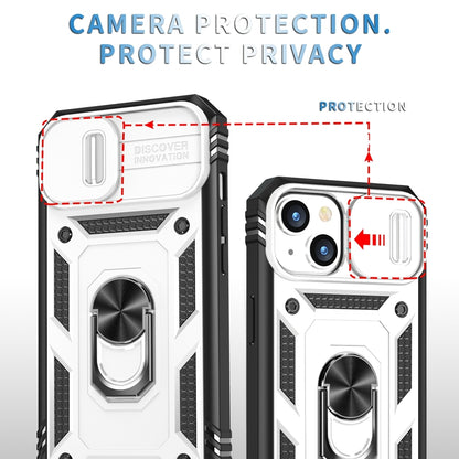 ELECTROPRIME For iPhone 15 Sliding Camshield Holder Phone Case(White+Black)