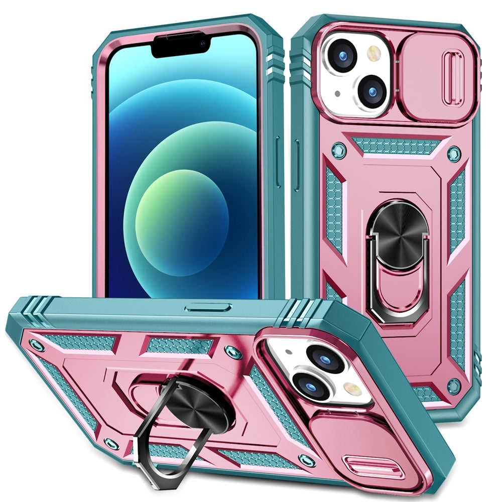 ELECTROPRIME For iPhone 15 Sliding Camshield Holder Phone Case(Pink+Green)