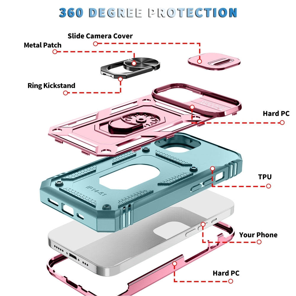 ELECTROPRIME For iPhone 15 Sliding Camshield Holder Phone Case(Pink+Green)