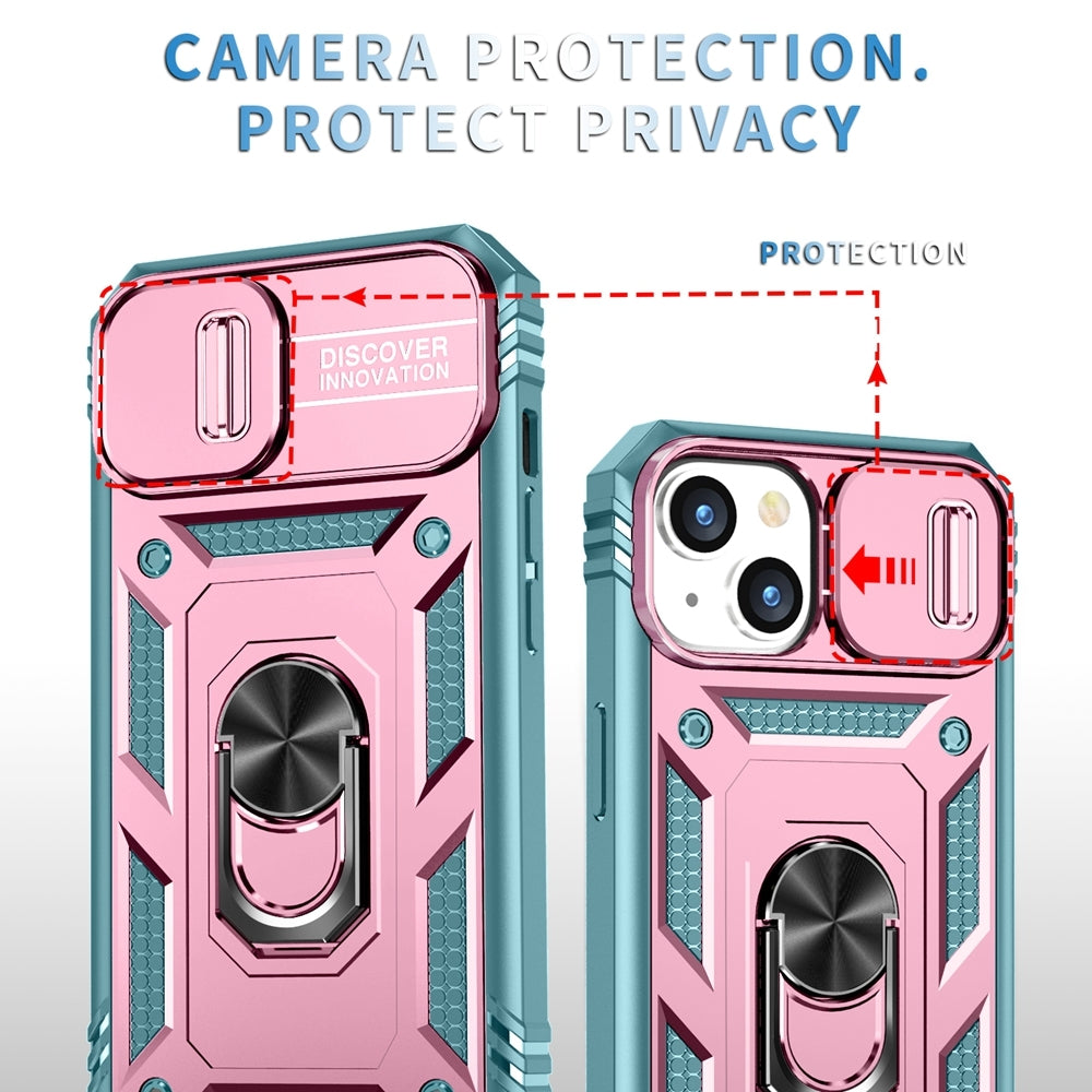 ELECTROPRIME For iPhone 15 Sliding Camshield Holder Phone Case(Pink+Green)
