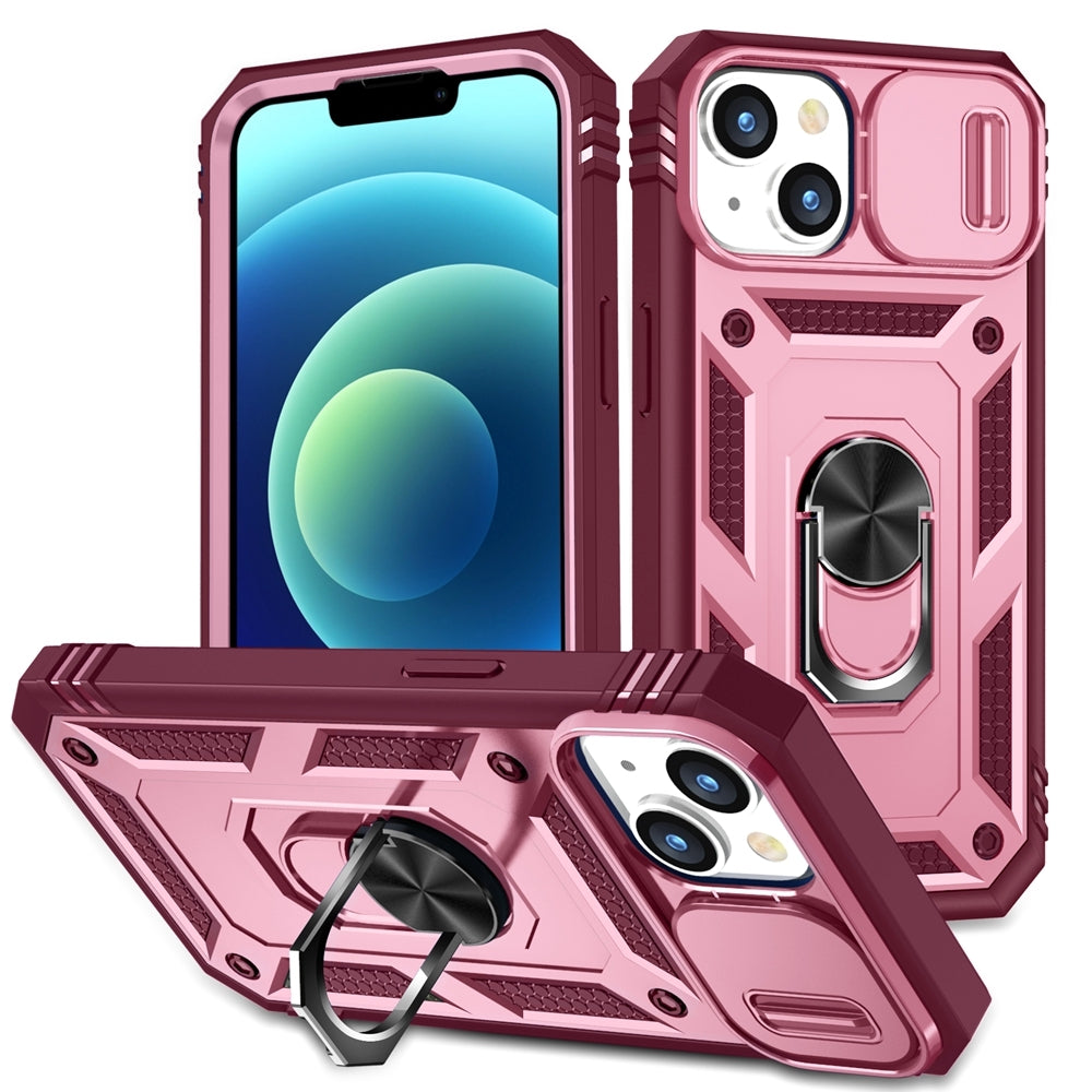 ELECTROPRIME For iPhone 15 Sliding Camshield Holder Phone Case(Pink+Rose Red)