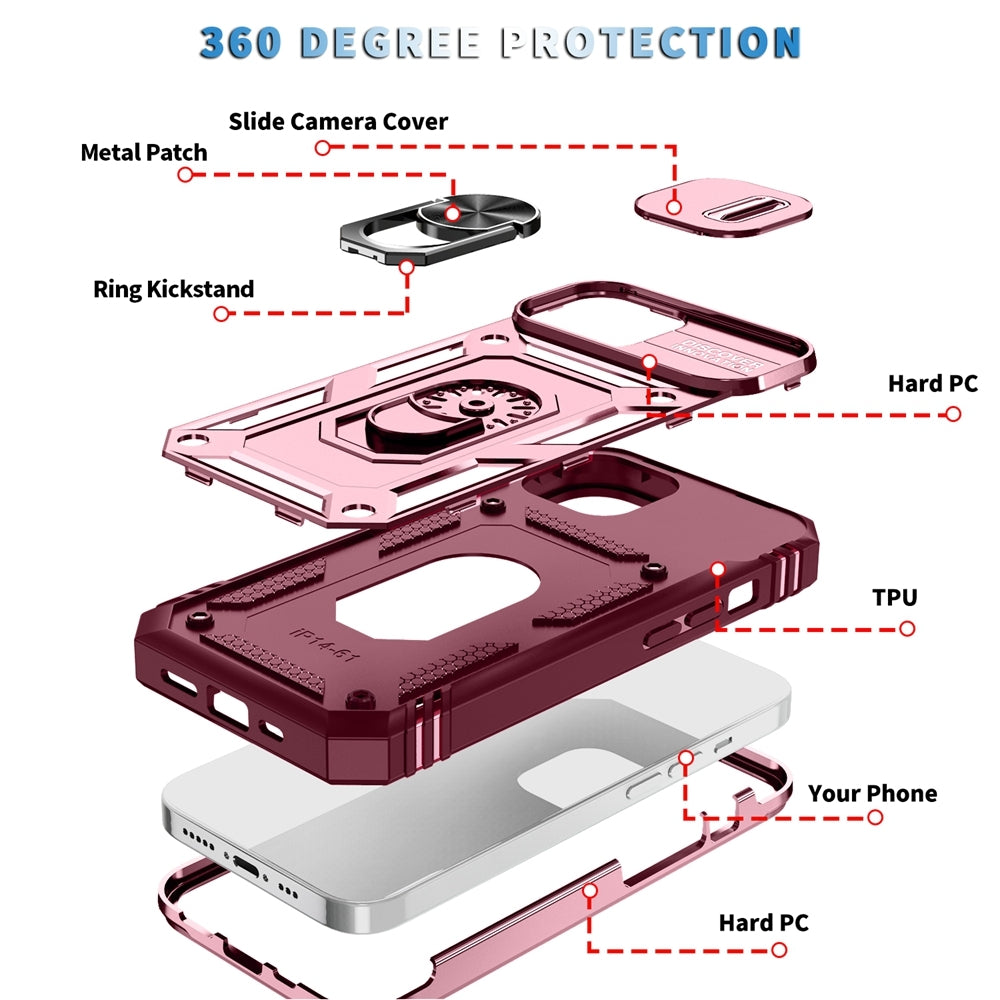 ELECTROPRIME For iPhone 15 Sliding Camshield Holder Phone Case(Pink+Rose Red)