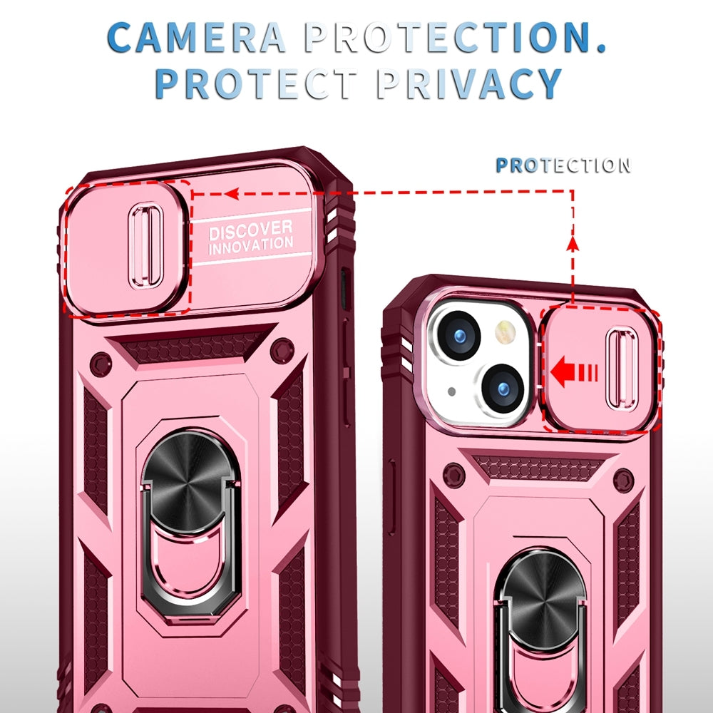 ELECTROPRIME For iPhone 15 Sliding Camshield Holder Phone Case(Pink+Rose Red)