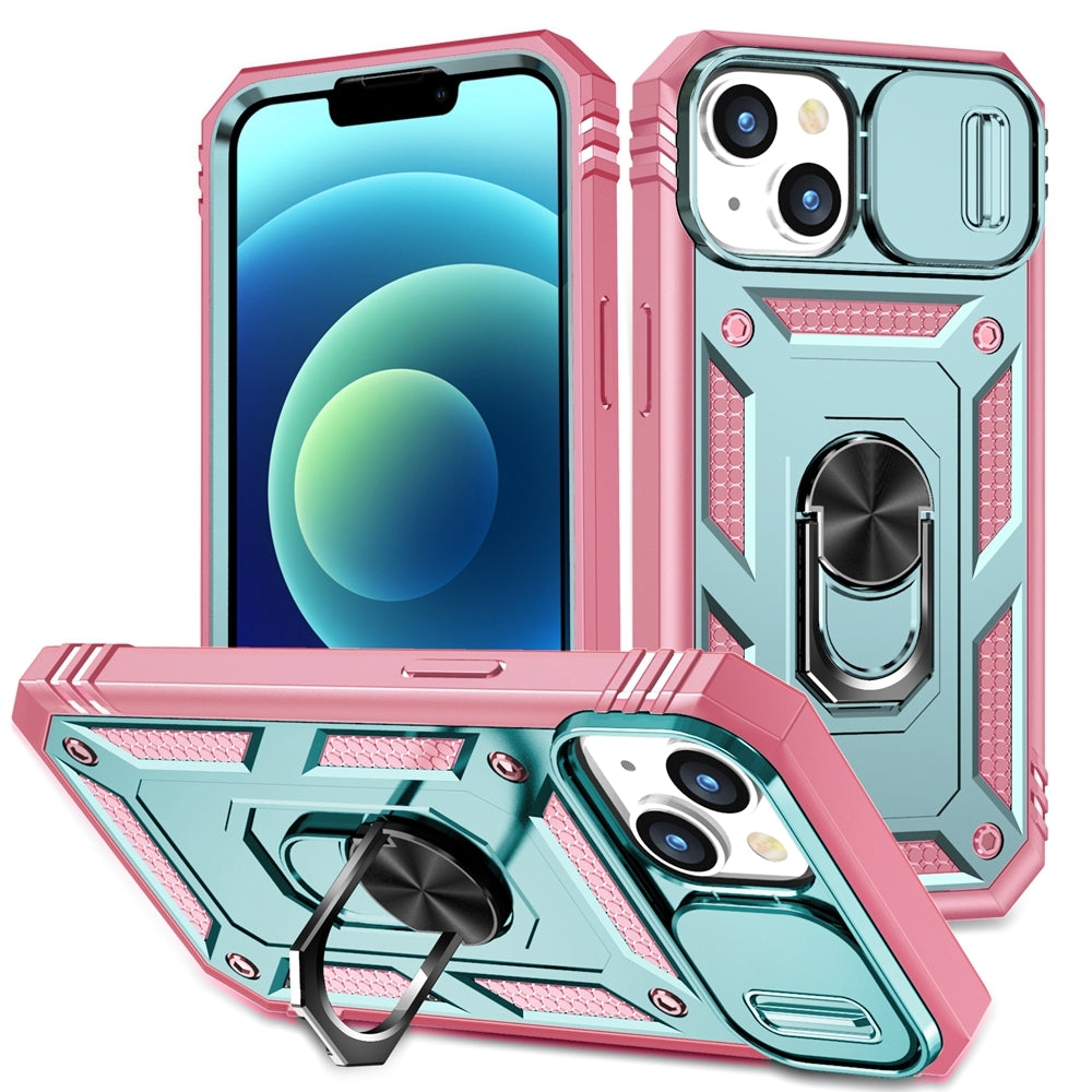 ELECTROPRIME For iPhone 15 Sliding Camshield Holder Phone Case(Green+Pink)