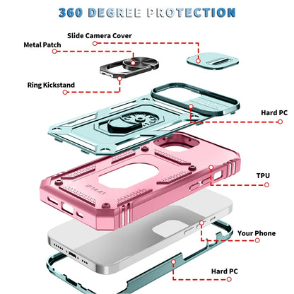 ELECTROPRIME For iPhone 15 Sliding Camshield Holder Phone Case(Green+Pink)