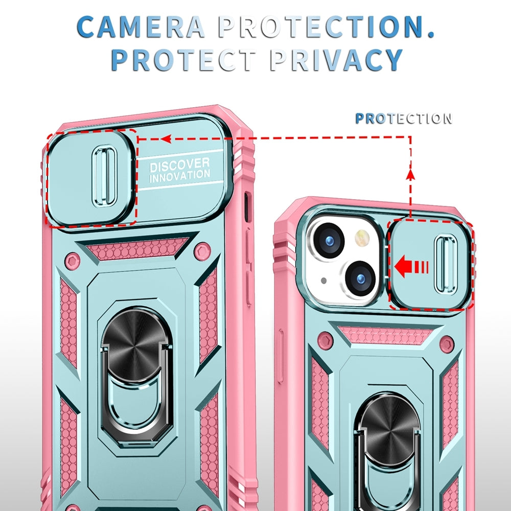 ELECTROPRIME For iPhone 15 Sliding Camshield Holder Phone Case(Green+Pink)