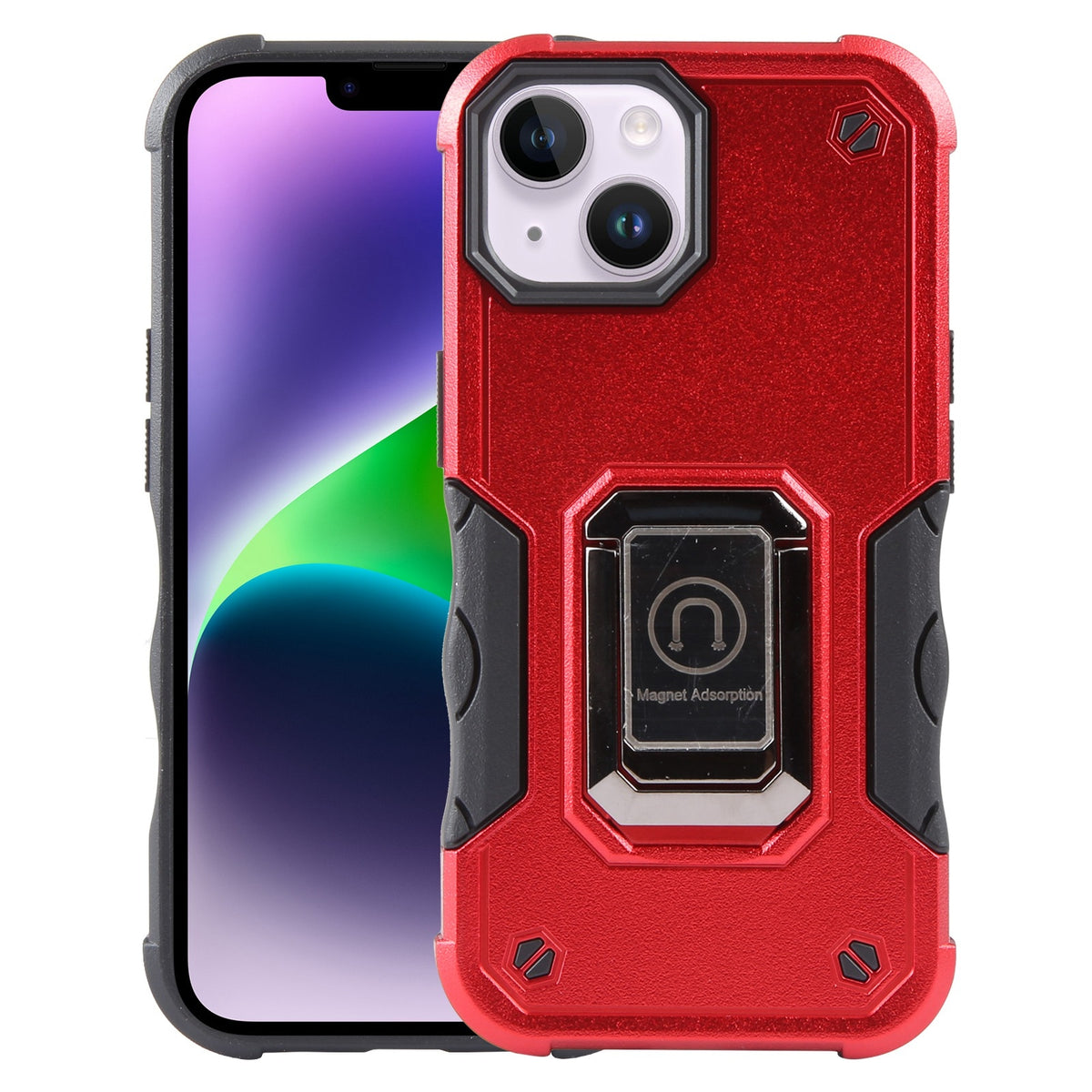 ELECTROPRIME For iPhone 15 Ring Holder Non-slip Shockproof Armor Phone Case(Red)