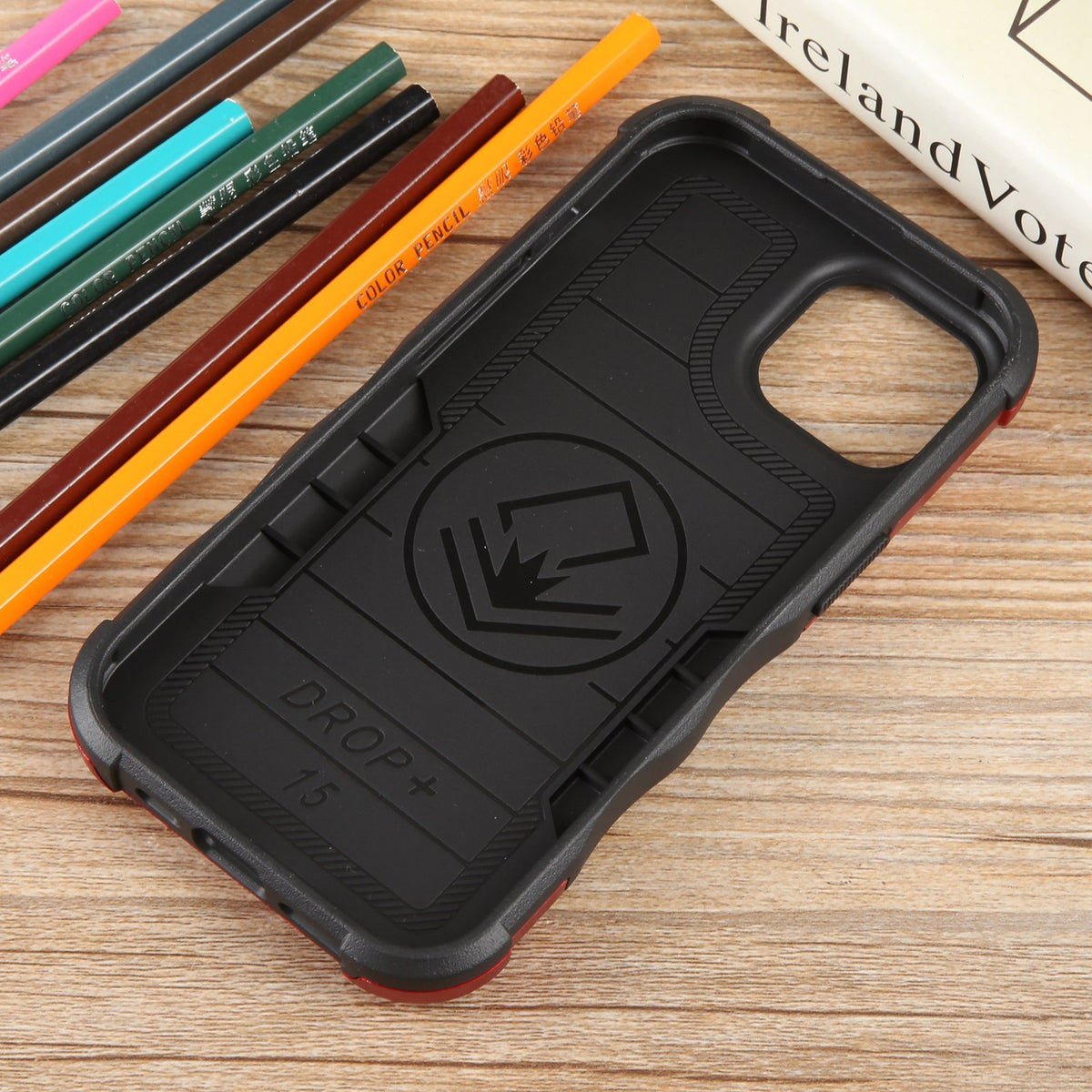 ELECTROPRIME For iPhone 15 Ring Holder Non-slip Shockproof Armor Phone Case(Red)