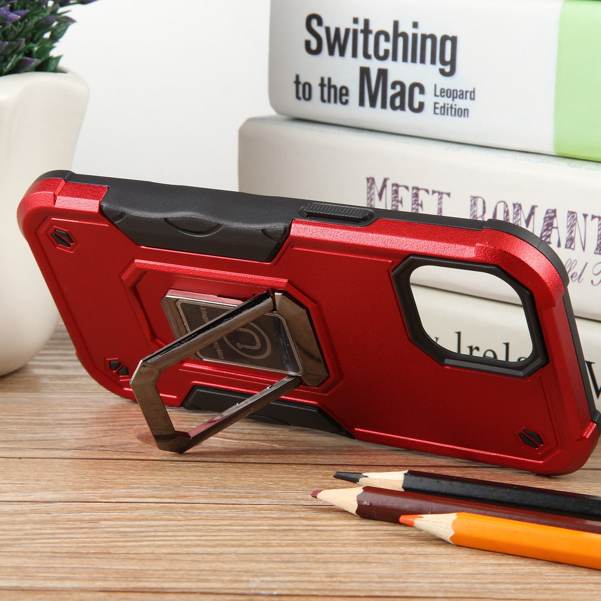 ELECTROPRIME For iPhone 15 Ring Holder Non-slip Shockproof Armor Phone Case(Red)