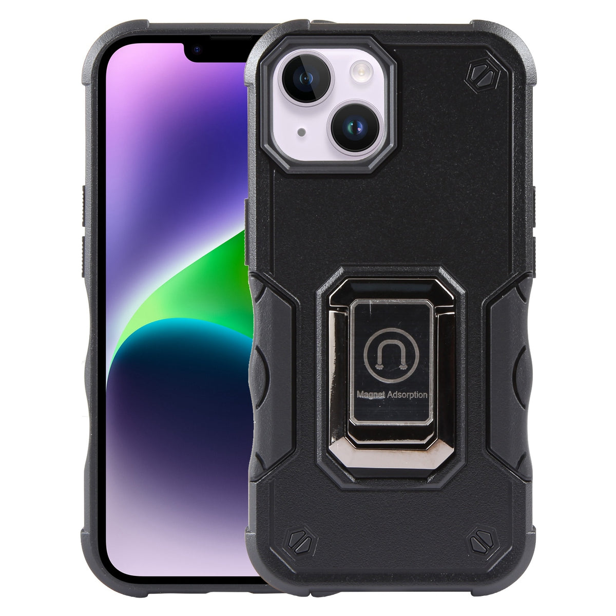 ELECTROPRIME For iPhone 15 Ring Holder Non-slip Shockproof Armor Phone Case(Black)