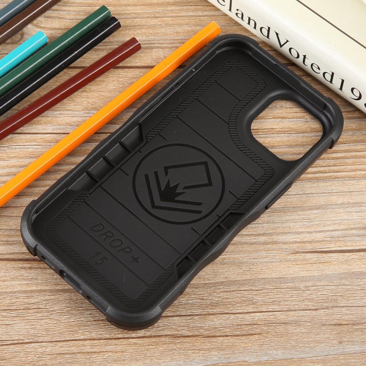 ELECTROPRIME For iPhone 15 Ring Holder Non-slip Shockproof Armor Phone Case(Black)