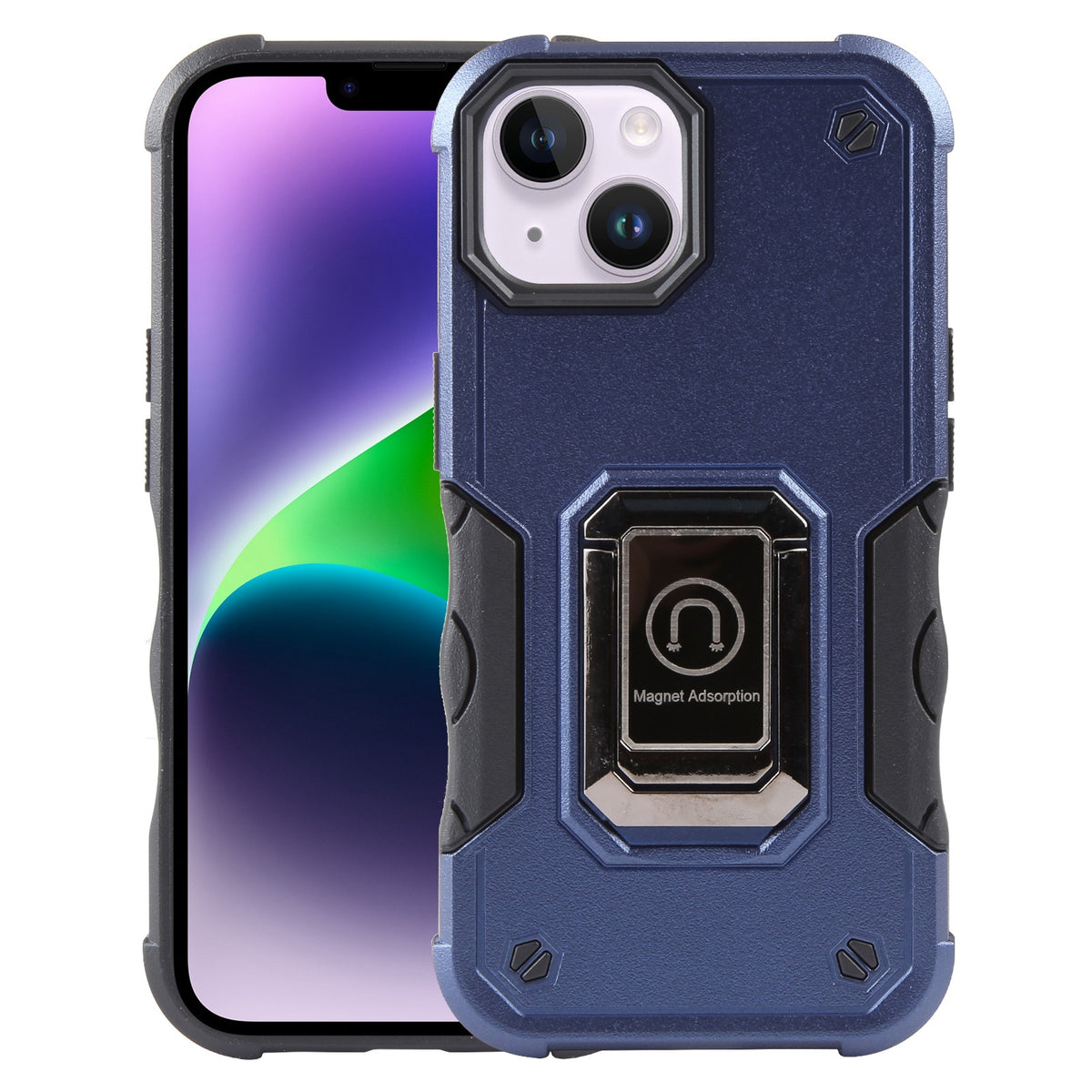 ELECTROPRIME For iPhone 15 Ring Holder Non-slip Shockproof Armor Phone Case(Blue)