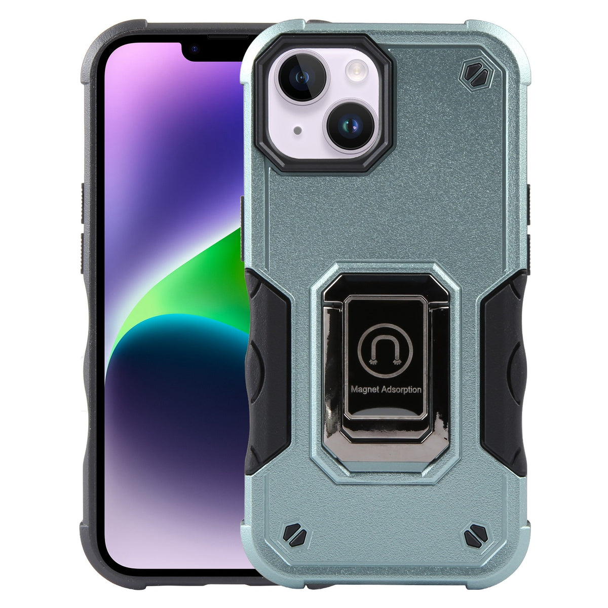 ELECTROPRIME For iPhone 15 Ring Holder Non-slip Shockproof Armor Phone Case(Green)