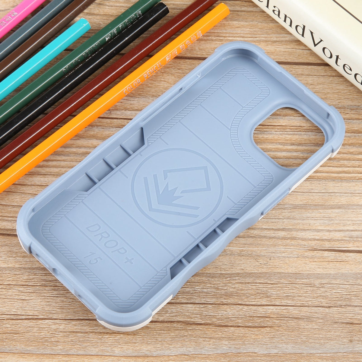 ELECTROPRIME For iPhone 15 Ring Holder Non-slip Shockproof Armor Phone Case(White)