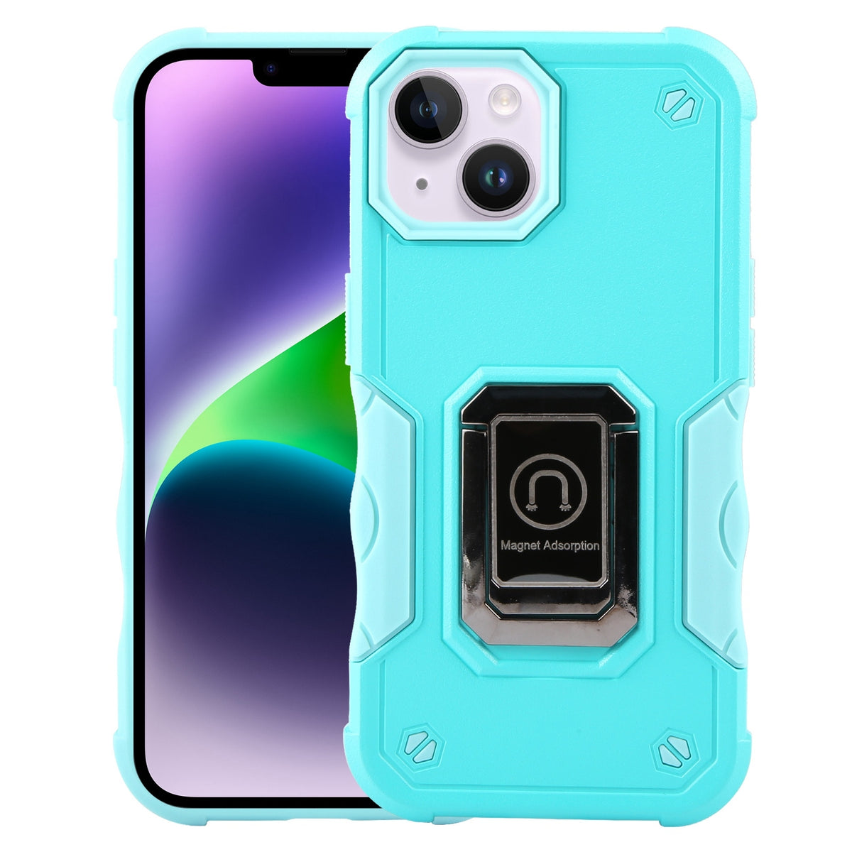 ELECTROPRIME For iPhone 15 Ring Holder Non-slip Shockproof Armor Phone Case(Mint Green)