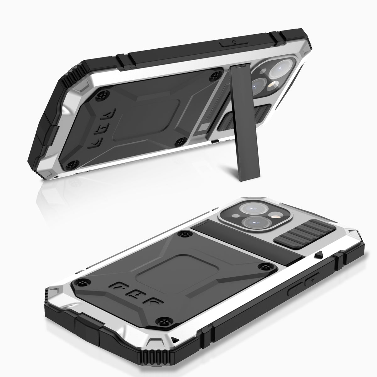 ELECTROPRIME For iPhone 15 Plus R-JUST Shockproof Life Waterproof Dust-proof Metal + Silicone Phone Case with Holder(Silver)