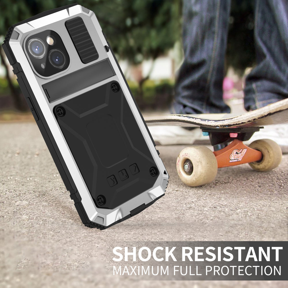 ELECTROPRIME For iPhone 15 Plus R-JUST Shockproof Life Waterproof Dust-proof Metal + Silicone Phone Case with Holder(Silver)