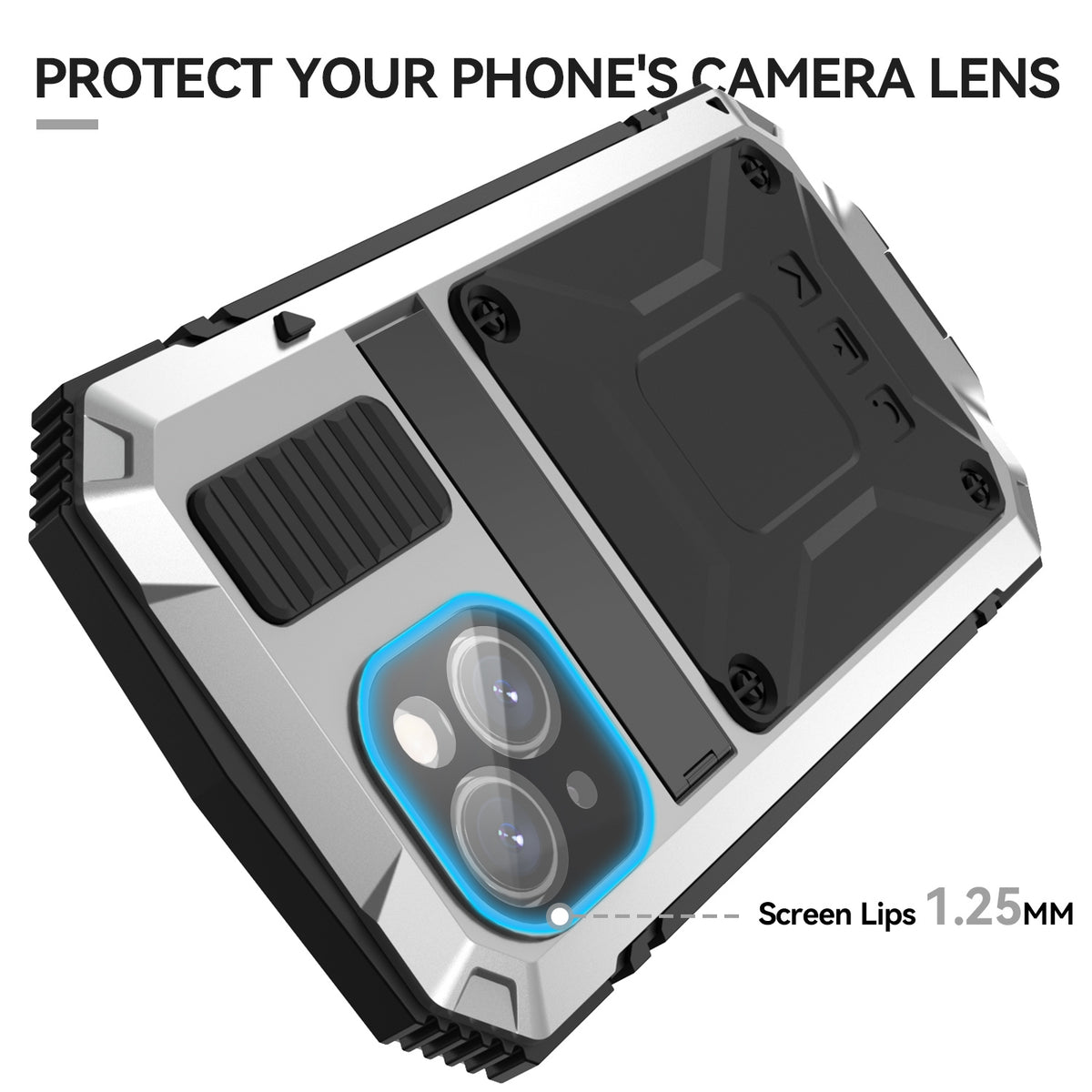 ELECTROPRIME For iPhone 15 Plus R-JUST Shockproof Life Waterproof Dust-proof Metal + Silicone Phone Case with Holder(Silver)