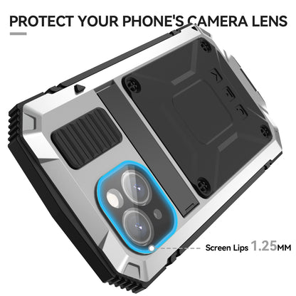 ELECTROPRIME For iPhone 15 Plus R-JUST Shockproof Life Waterproof Dust-proof Metal + Silicone Phone Case with Holder(Silver)