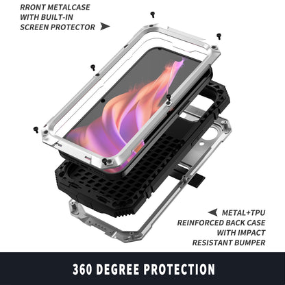 ELECTROPRIME For iPhone 15 Plus R-JUST Shockproof Life Waterproof Dust-proof Metal + Silicone Phone Case with Holder(Silver)