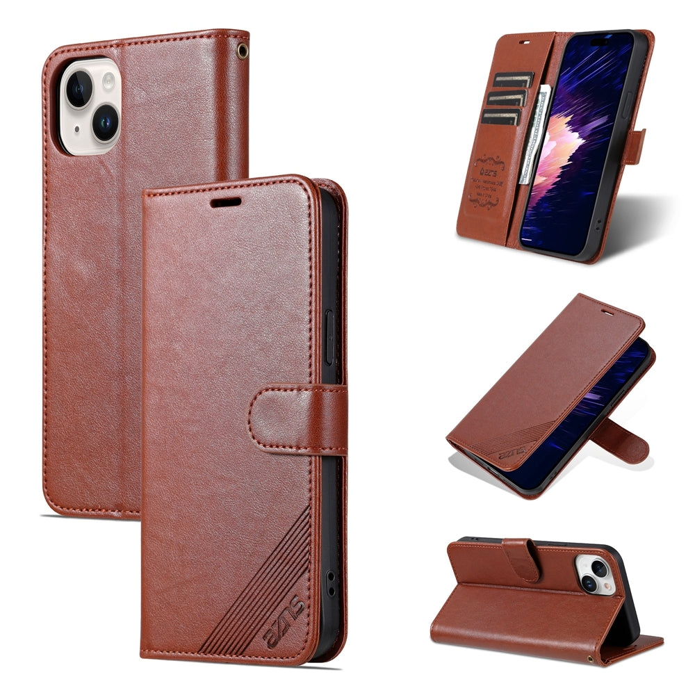 ELECTROPRIME For iPhone 15 AZNS Sheepskin Texture Flip Leather Phone Case(Brown)